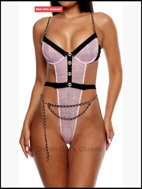 Mesh Teddy Lingerie Set with Belt Polyester Spandex